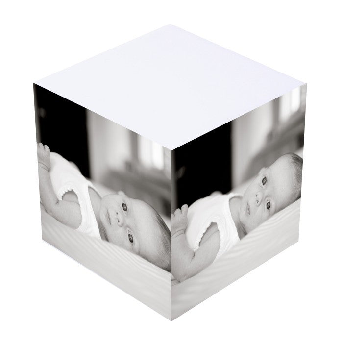 black & white photo sticky note cube