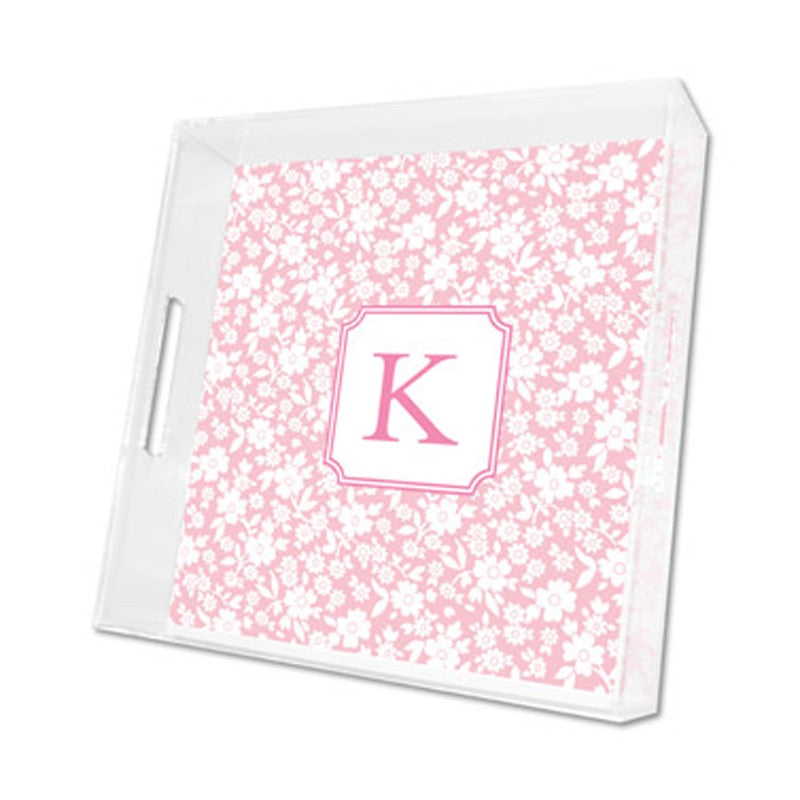 petite flower petal lucite tray - square