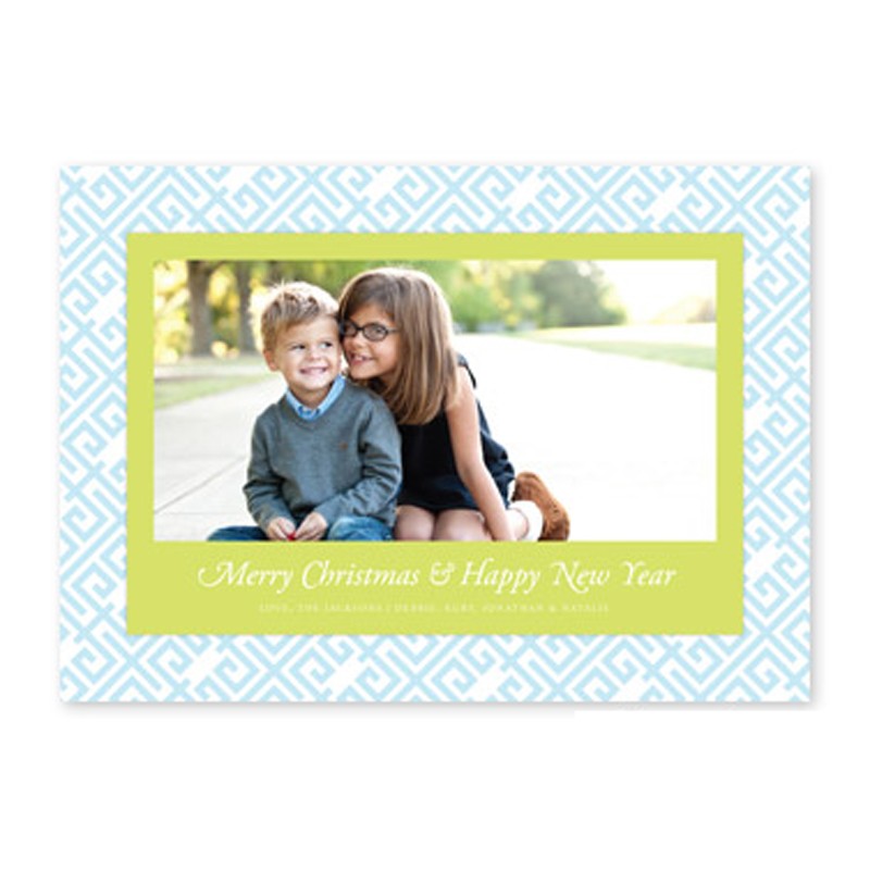 boatman geller greek key light blue & kiwi photocard