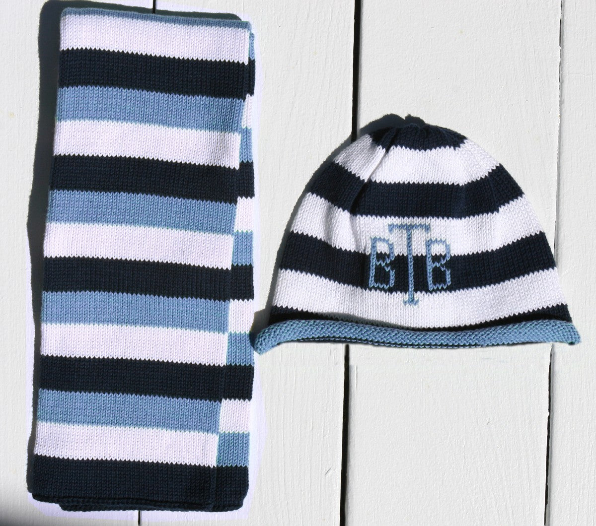 stripe beanie and scarf set