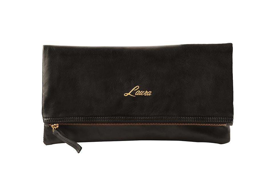 folder leather clutch with name embossing