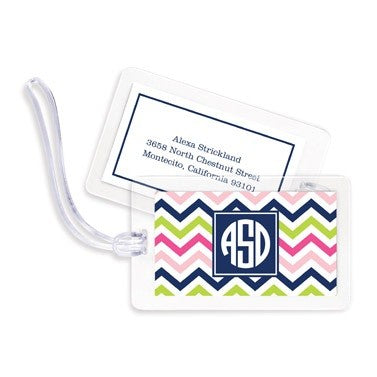 boatman geller chevron pink, navy & lime bag tags