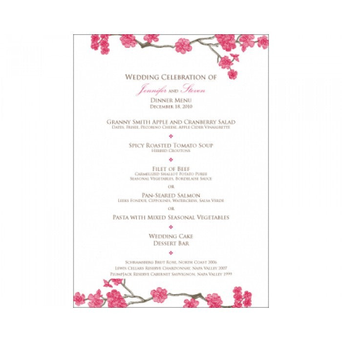 jennifer & steven menu card