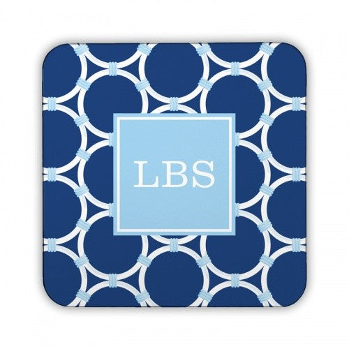 Bamboo Rings Navy Square Coaster