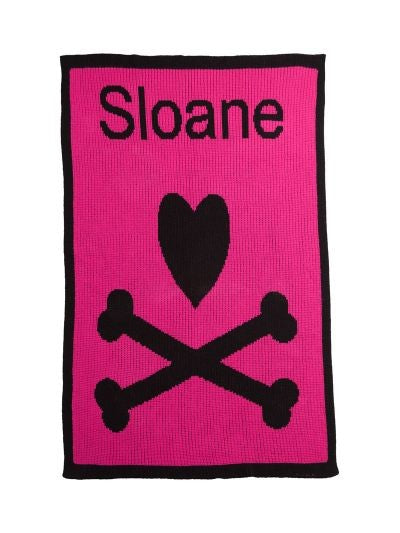 personalized blanket with heart and crossbones
