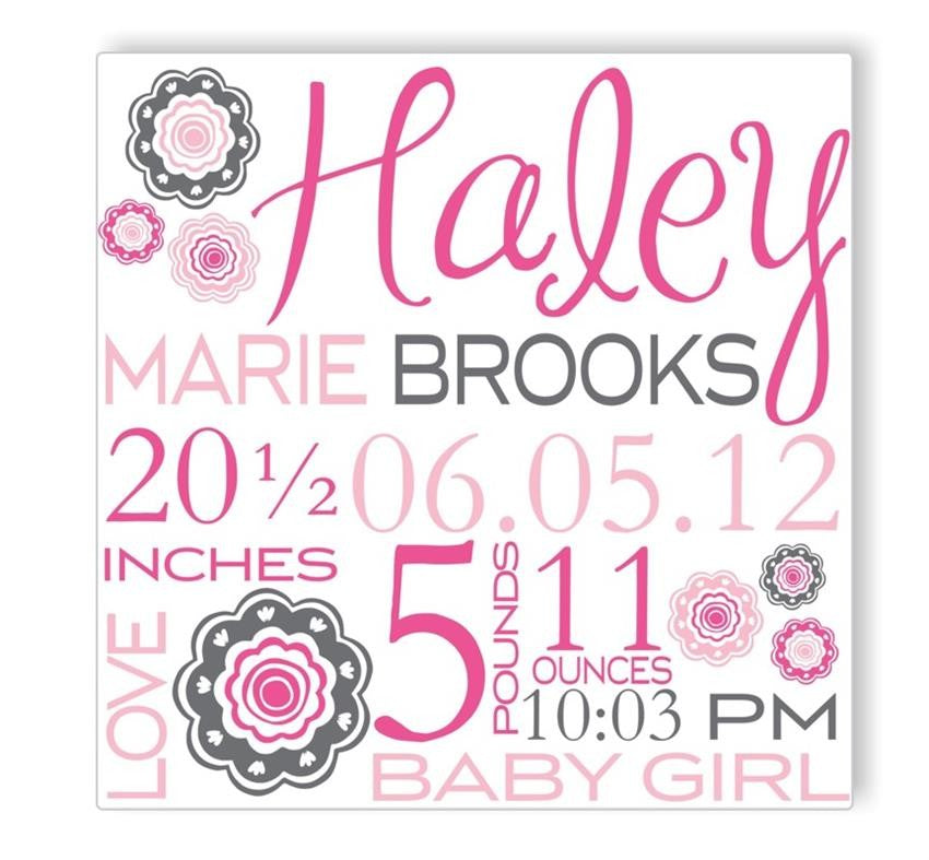 blushing bloom canvas birth announcement