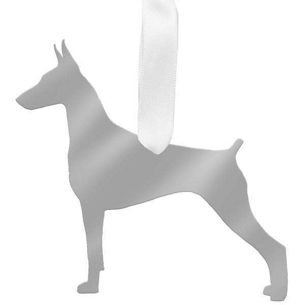 moon and lola doberman pinscher christmas ornament - silver