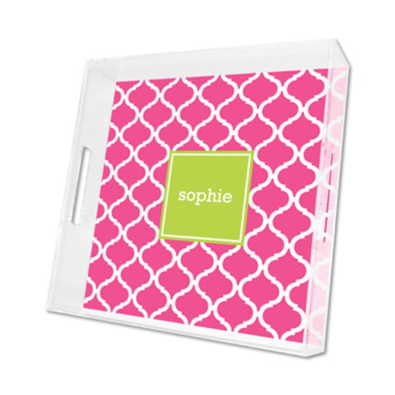 ann tile raspberry lucite tray - square