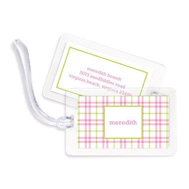 boatman geller miller check pink & green bag tags