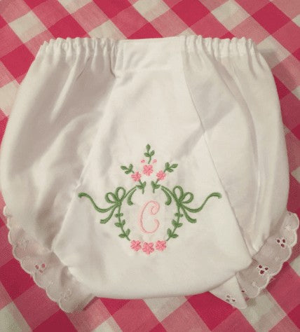 floral pink and green wreath bloomers