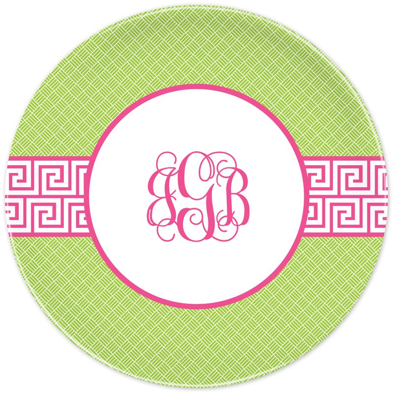boatman geller greek key band pink plate