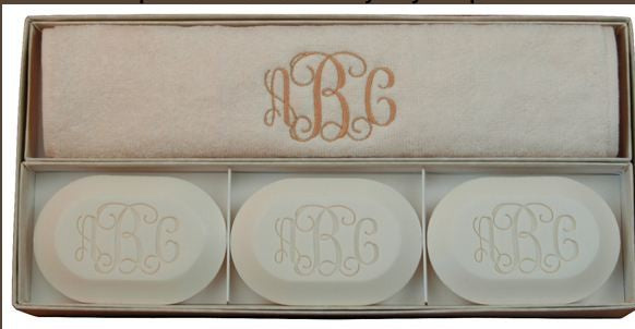 Three Bar Monogram Soap & Towel Gift Set