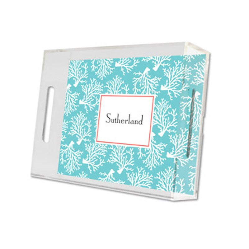 coral repeat teal lucite tray - small