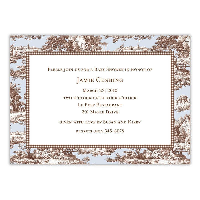boatman geller toile blue & brown large flat notecard