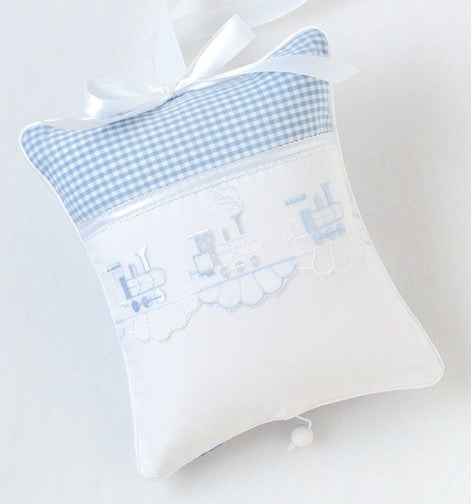 embroidered trains crib bedding by blauen