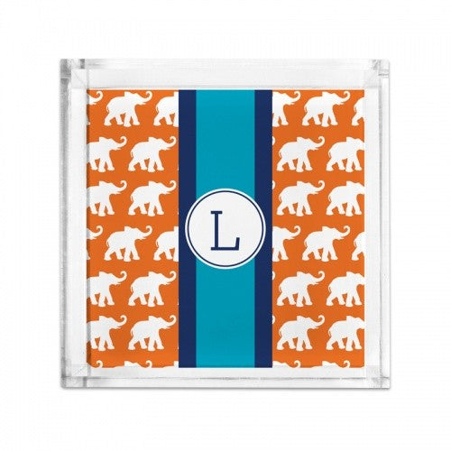 Lucite Tray Petite Elephants Ribbon In Orange