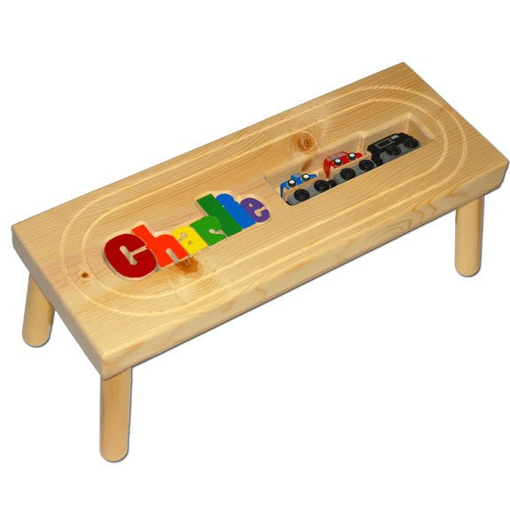personalized name puzzle stool with train