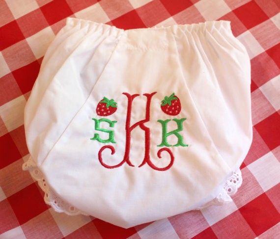 embroidered diaper cover with strawberries