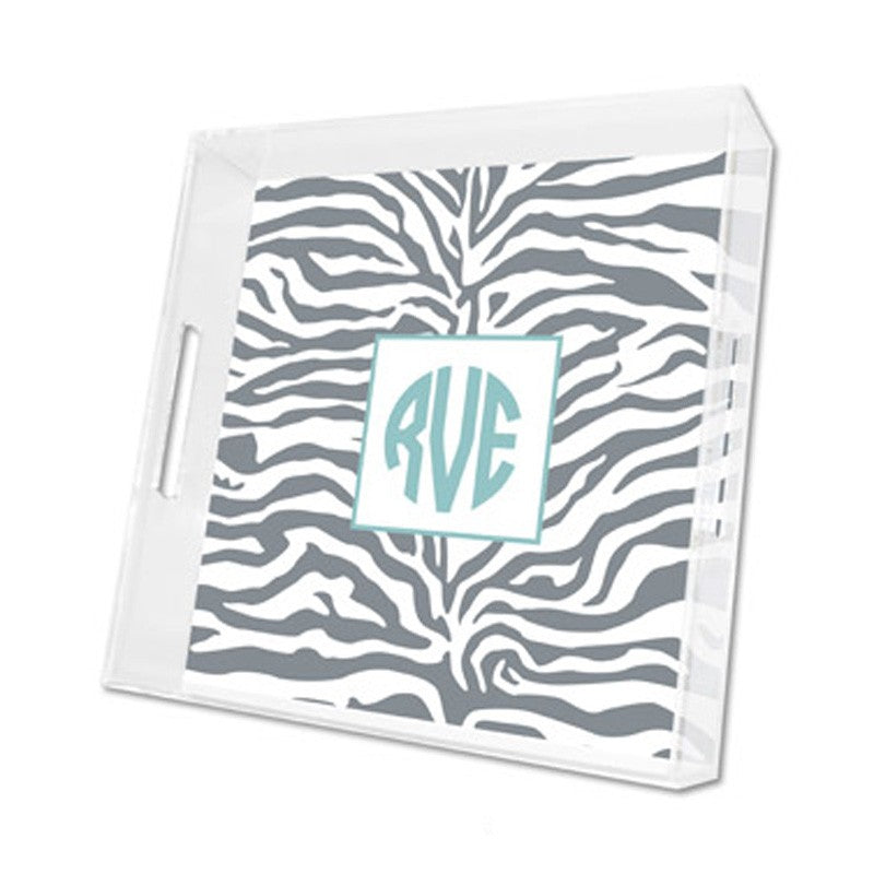 zebra gray lucite tray - square