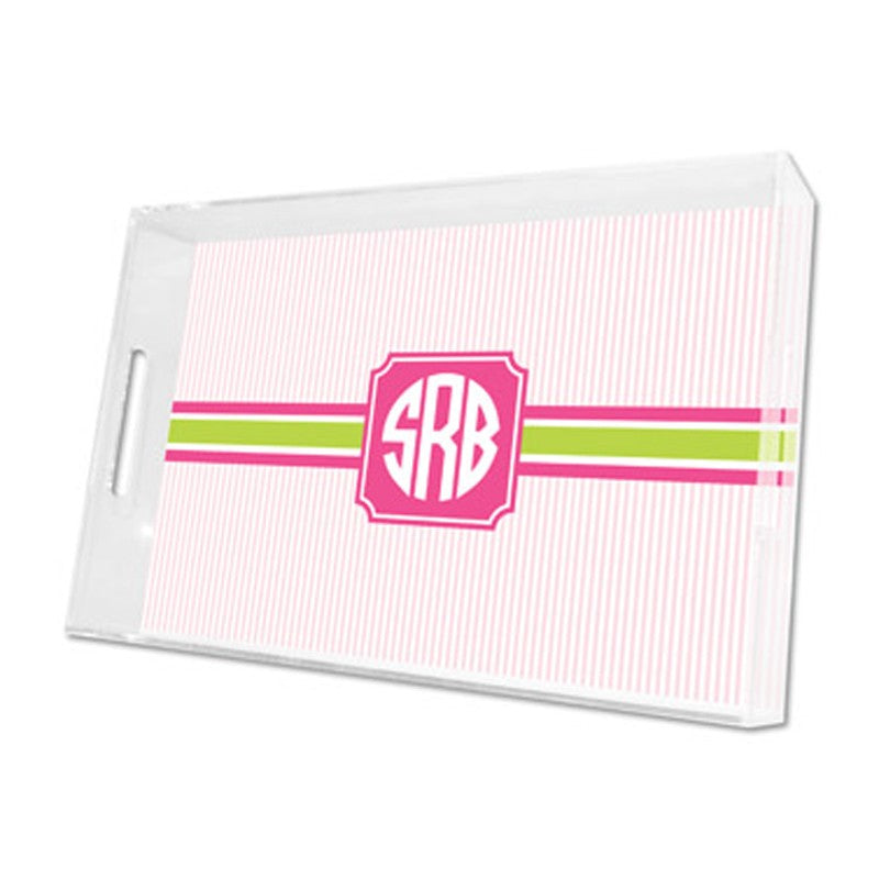 seersucker band pink & green lucite tray - large