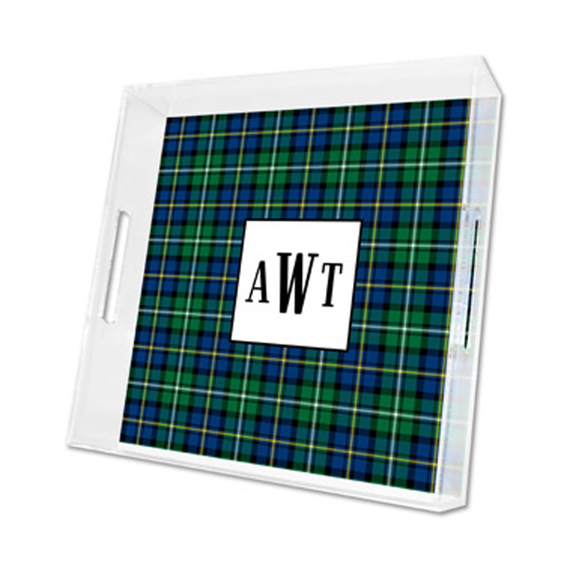 black watch plaid lucite tray - square