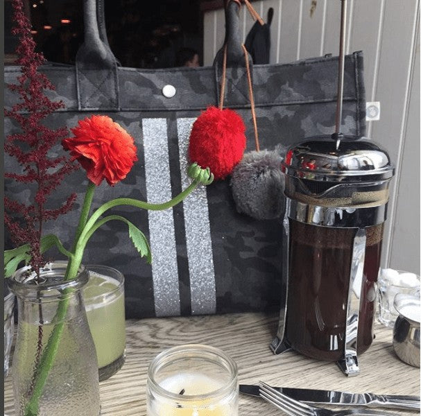 black camo tote with double stripe