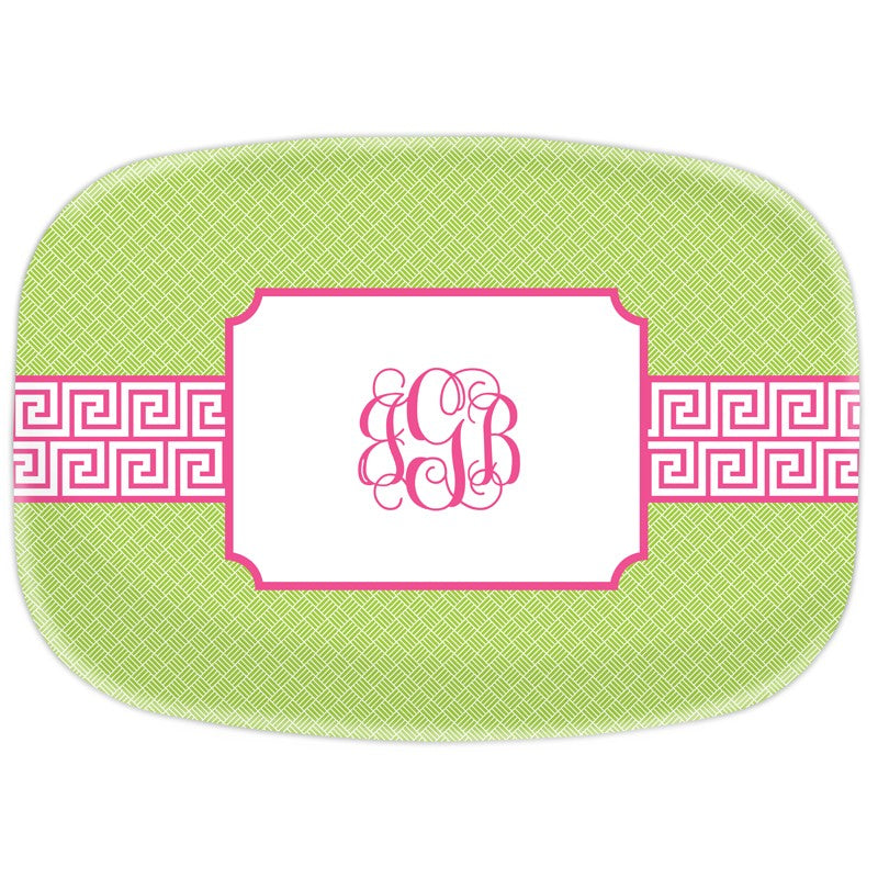 boatman geller greek key band pink platter