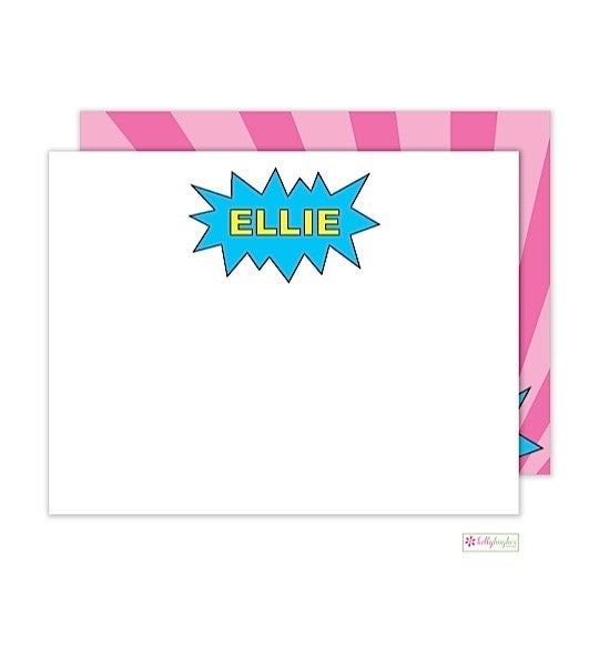 personalized - pink superhero flat notes
