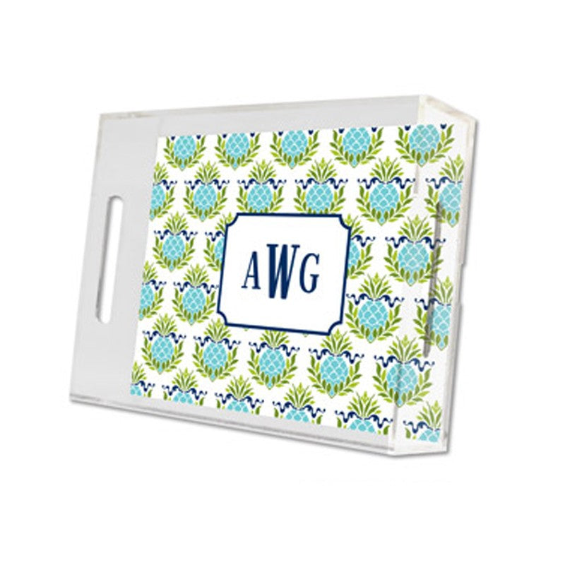 pineapple repeat teal lucite tray - small