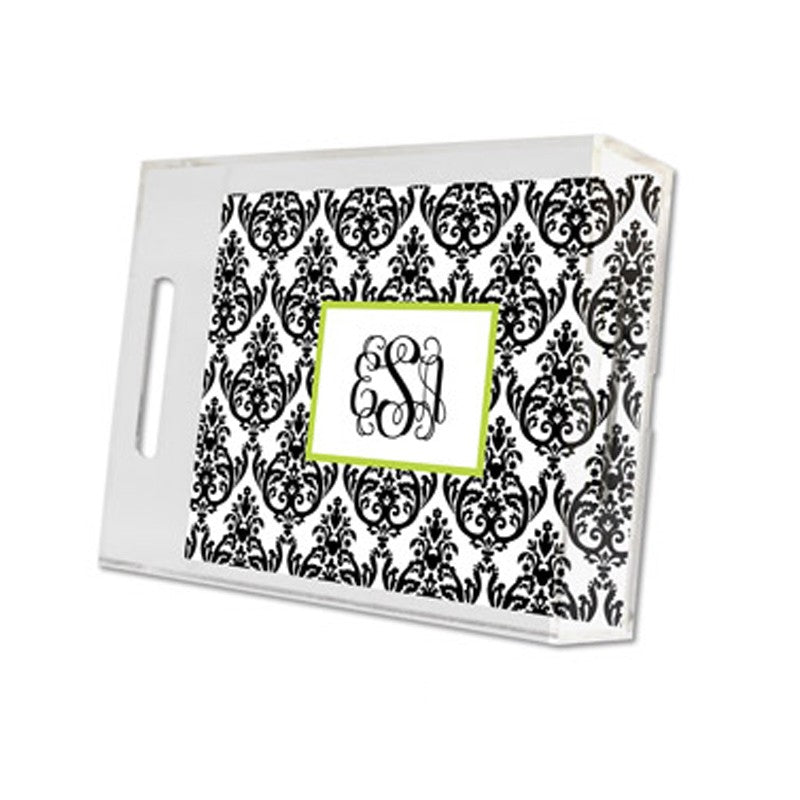 madison damask white with black lucite tray - small