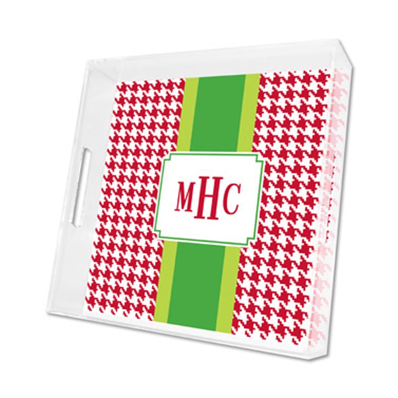 alex houndstooth red lucite tray - square