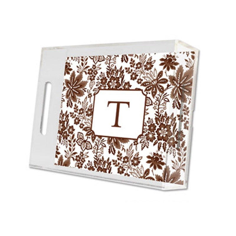 classic floral brown lucite tray - small