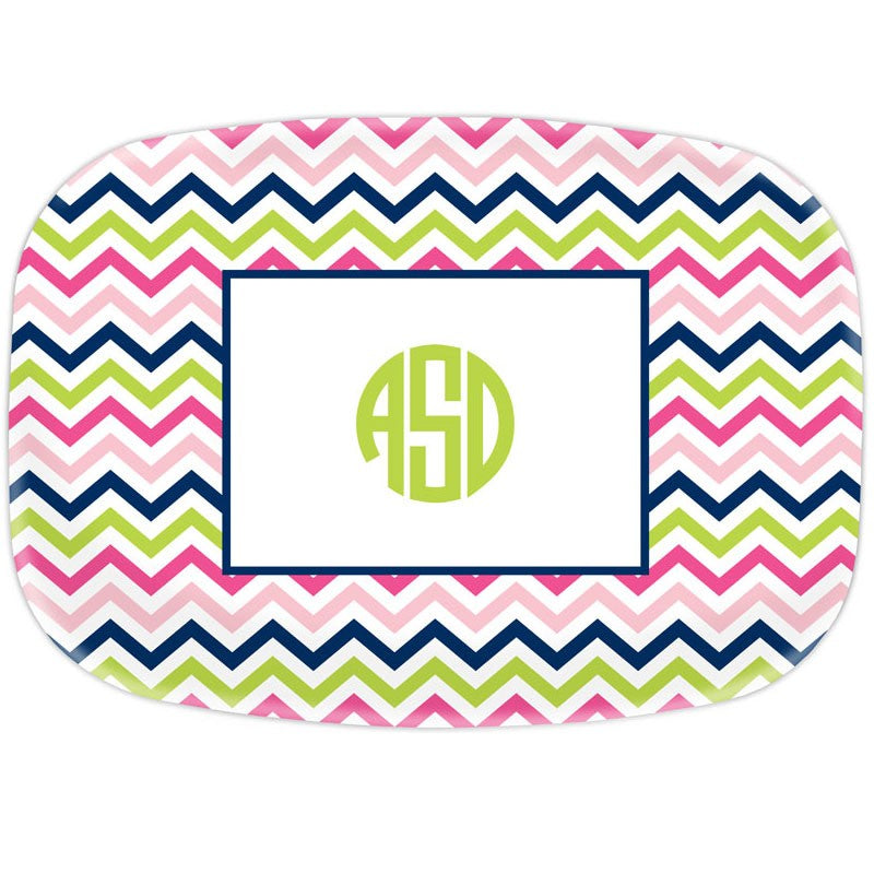 boatman geller chevron pink, navy & lime platters