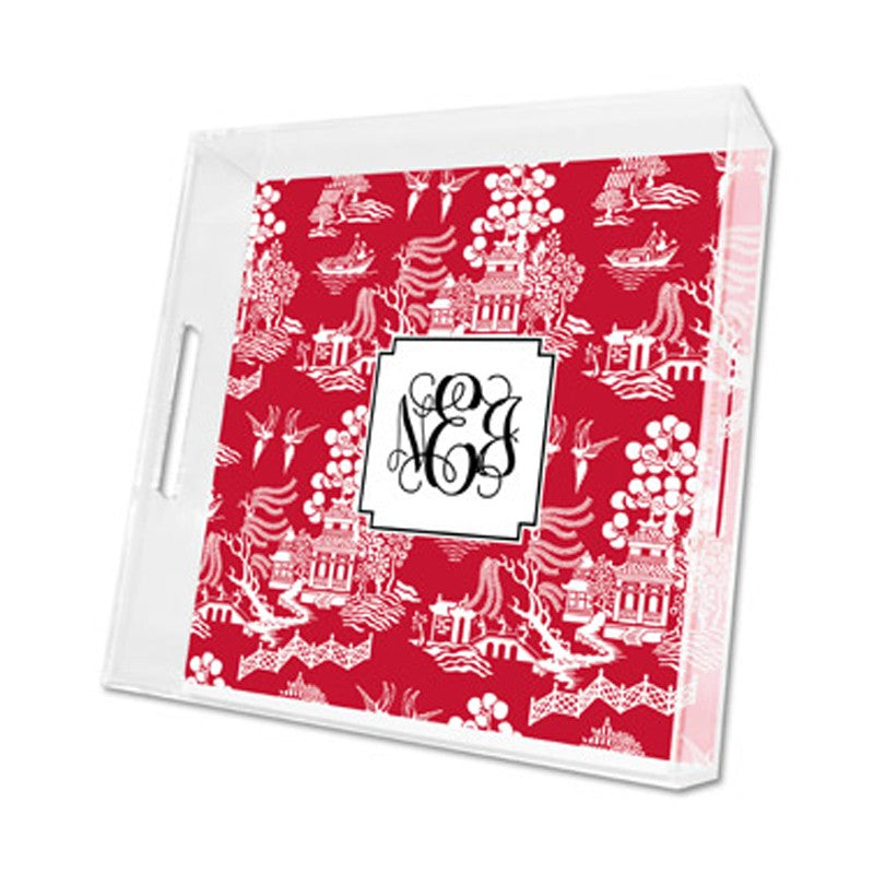 chinoiserie red lucite tray - square