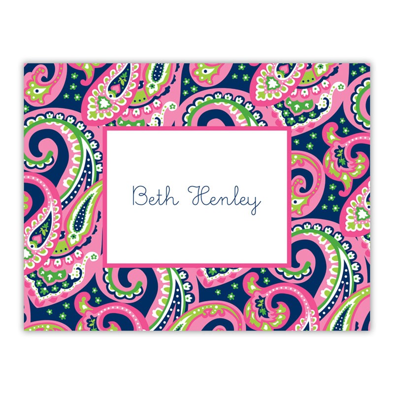 boatman geller ellie paisley raspberry & navy foldover notes