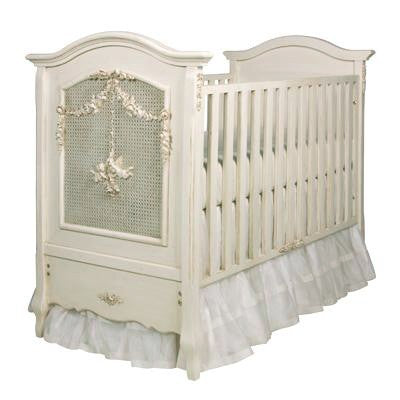 cherubini crib with appliqued moulding and caning