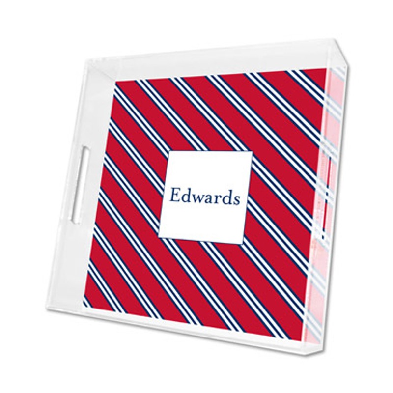 repp tie red & navy lucite tray - square