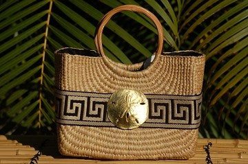 becky cocktail bag with tan greek key