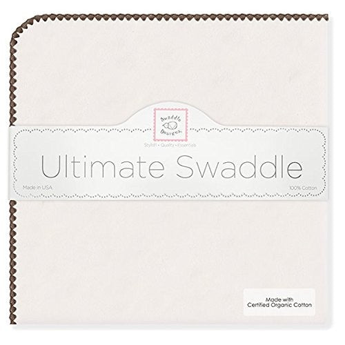 ultimate swaddling blanket by swaddle designs - natural with brown trim