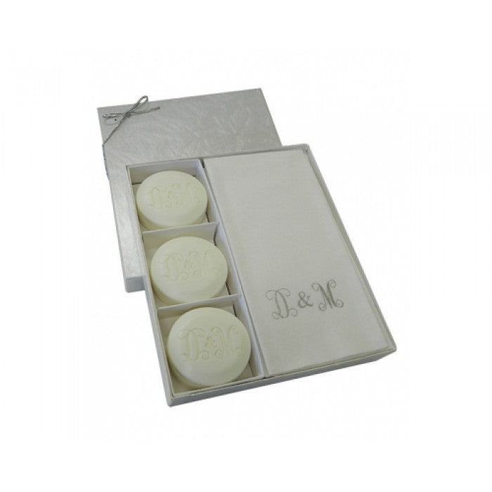 guest bar round soap set vine initial with towel