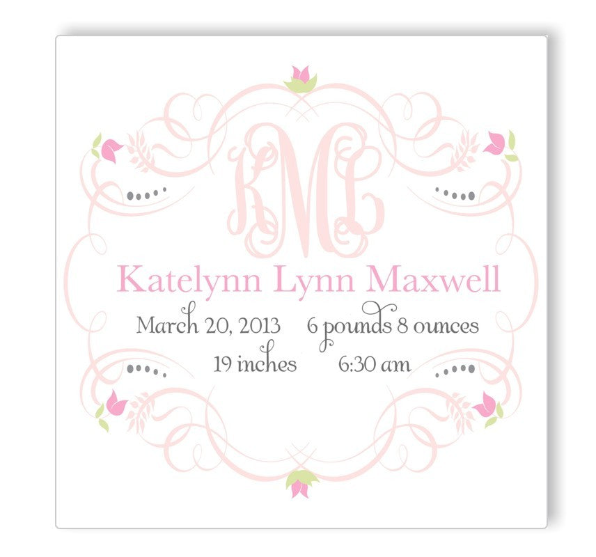 princess monogram birth announcement