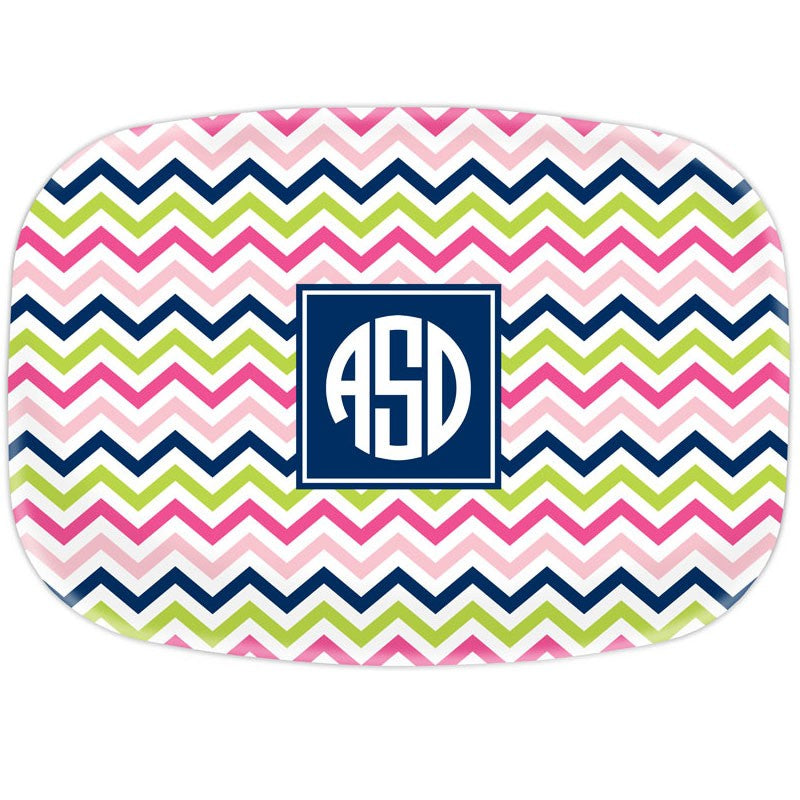 boatman geller chevron pink, navy & lime platters