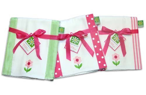 pink and green flower burp cloth set
