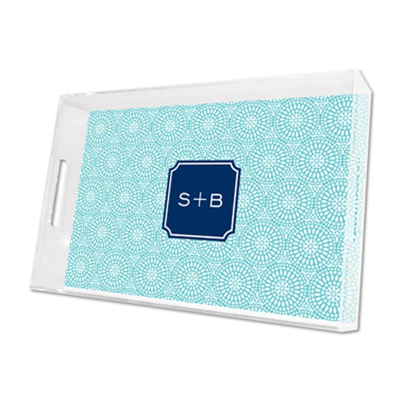bursts teal lucite tray - large