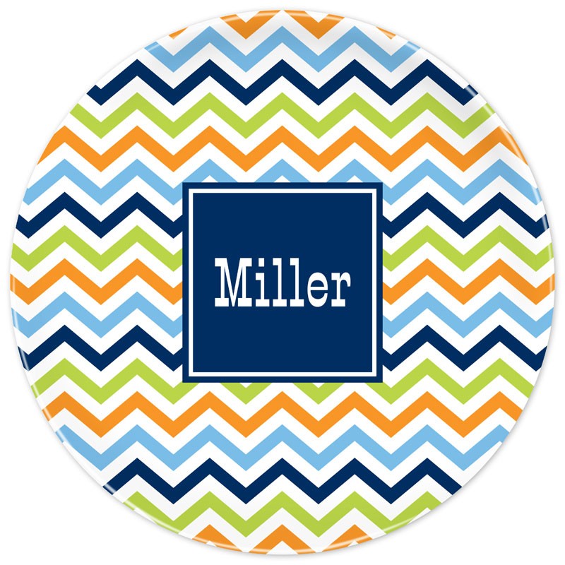 boatman geller chevron blue, orange & lime plate