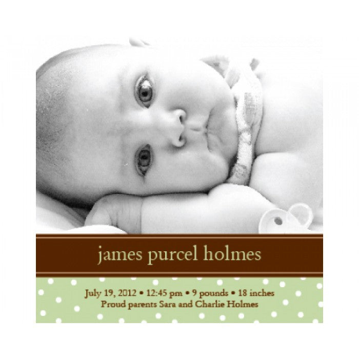 flat print baby announcement - darling dots green