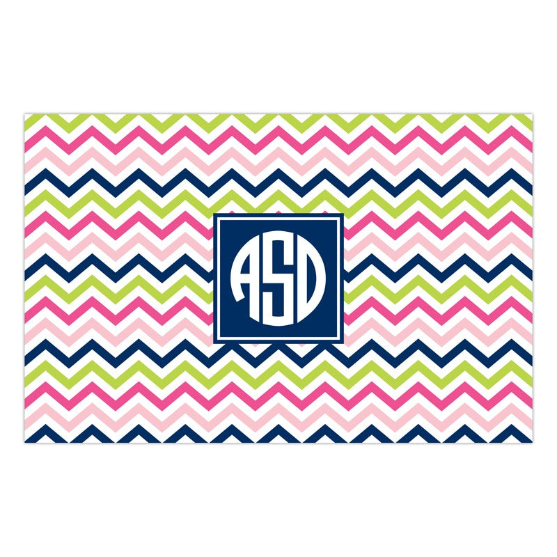 boatman geller chevron pink, navy & lime disposable placemats