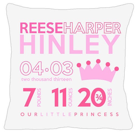 birth announcement new baby princess pillow