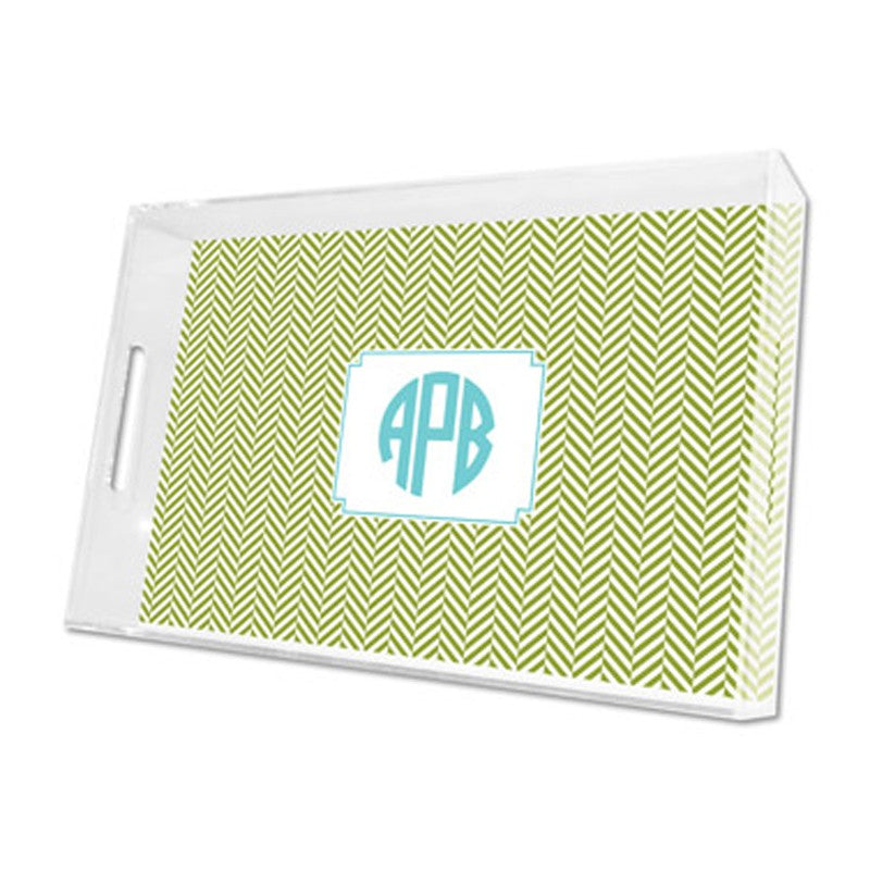 herringbone jungle lucite tray - large