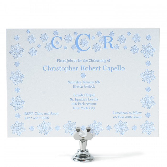 snowy christening baptism invitations